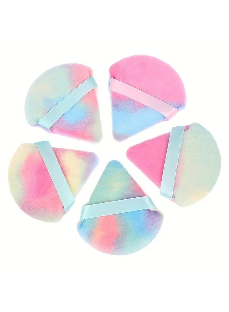 5PCS Colored Triangle Makeup Puff Mini Velvet Powder Cosmettic Puff Makeup Beauty Sponge Bigger in Wet Foundation Makeup Puff Tools for Makeup Beginner