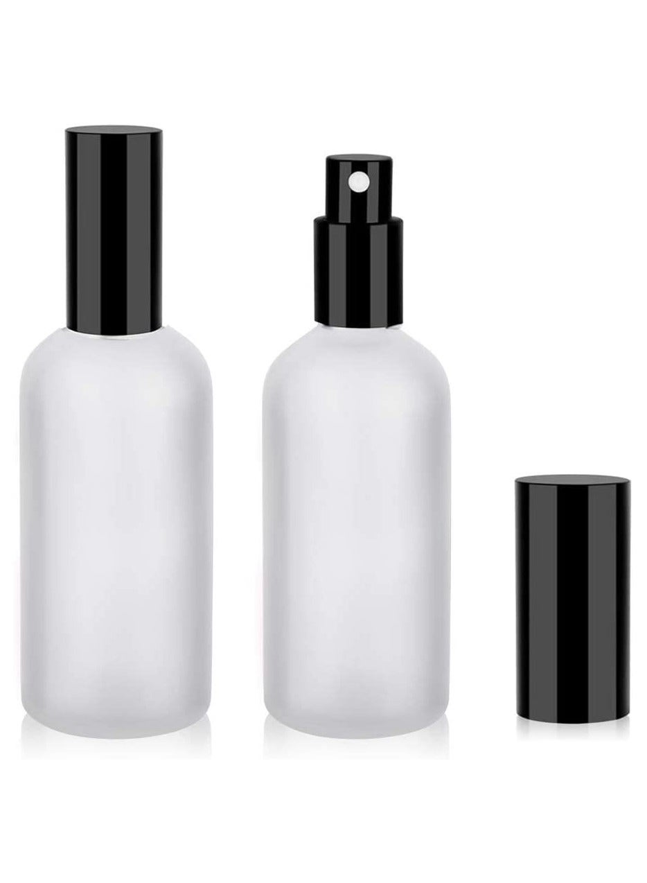 Spray Bottles 100ml, Frosted Glass Spray Bottles, 2Pcs Leak Proof Travel Empty Spray Bottles with Caps, Refillable Bottle for Perfume, Essential Oils, Makeup Toner Lotion Hair Sprayer (Black)