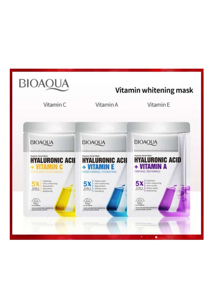 6 Packs Moisturizing Hydreating Faical Mask Hyaluronic Acid Faical Mask Vitamin A Vitamin E Vitamin C Faical Mask