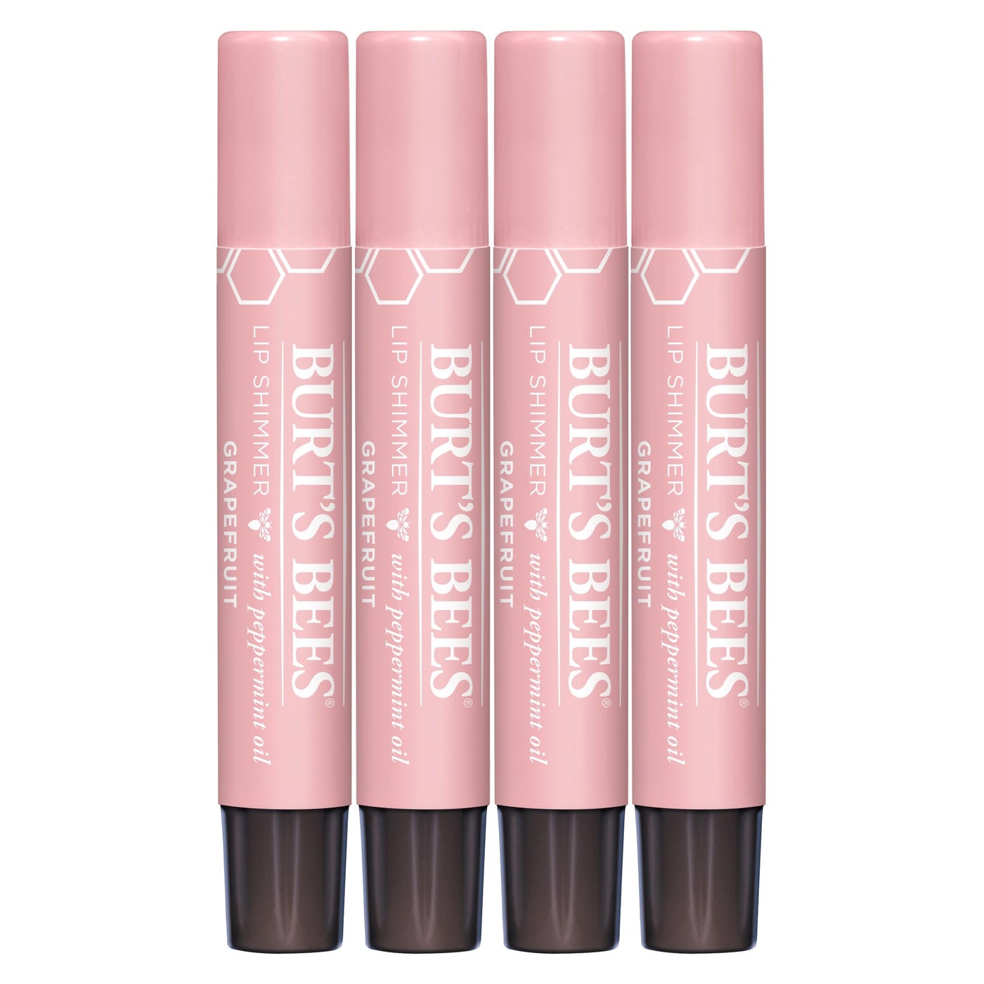 Burt's Bees Shimmer Lip Tint Set, Tinted Lip Balm Stick, Moisturizing for All Day Hydration with Natural Origin Glowy Pigmented Finish & Buildable Color, Grapefruit (4-Pack)