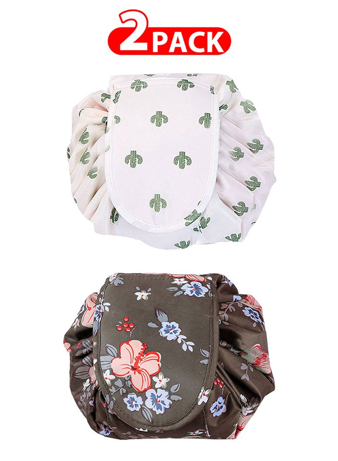 2 Pack Drawstring Lazy Cosmetic Travel Bag Women Makeup Bag for Travel and Household to Storing Cosmetics