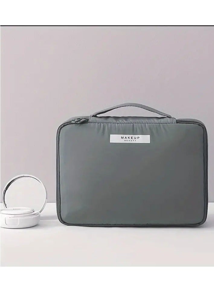 Minimalist Makeup Organizer - large Capacity Cosmetics Bag For Travel and Storage - Grey