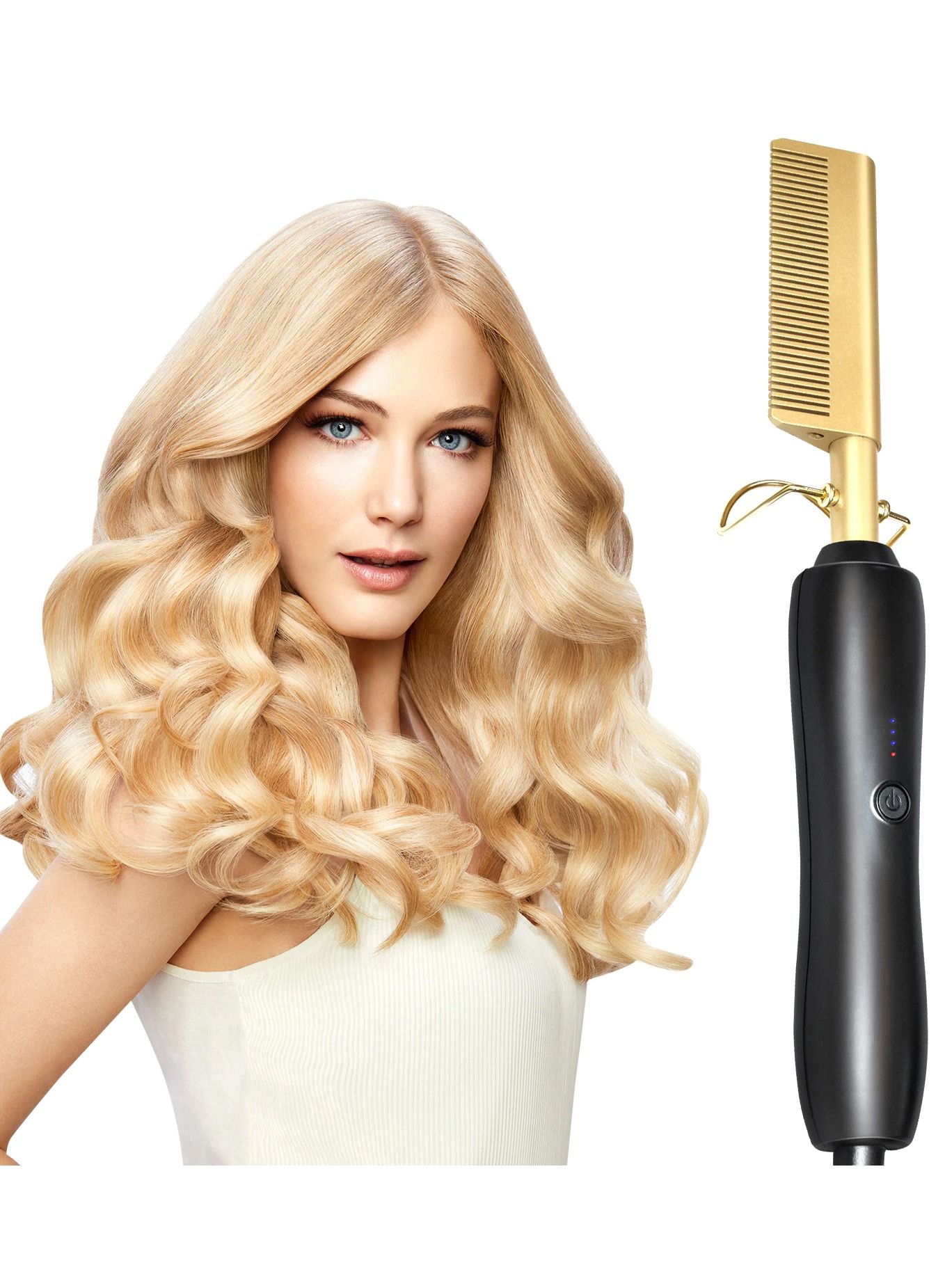 Ceramic Hot Comb, Anti-Scald Hair Straightening Heat Pressing Comb Curling Flat Iron Curlers Designed Hair Hot Comb Straightener - Technology Hair Straightener for Wet and Dry Hair
