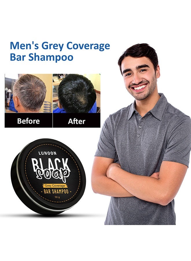 Black Soap Grey Coverage Bar Shampoo 50g, hair darkening soap bar with botanical herbal extracts for hair growth and dye free solution to gray hair