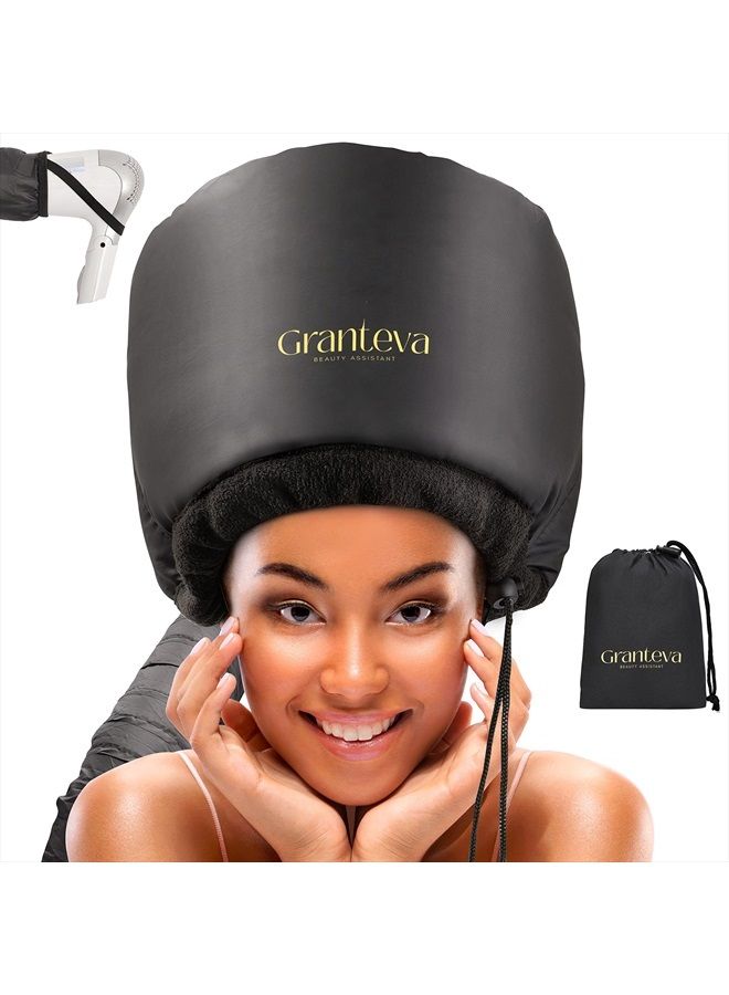 Hair Dryer Bonnet w/A Headband Integrated That Reduces Heat Around Ears & Neck - Hair Dryer Hooded Diffuser Cap for Curly, Speeds Up Drying Time, Safety Deep Conditioning At Home - Portable, Large
