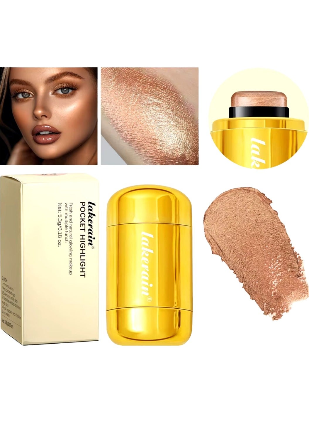 Pocket Highlight Makeup Highlighter Cream Stick Long Lasting Lightweight and Silky Waterproof and Sweatproof Multi Stick Eyeshadow Blush and Highlighter Makeup Stick 04