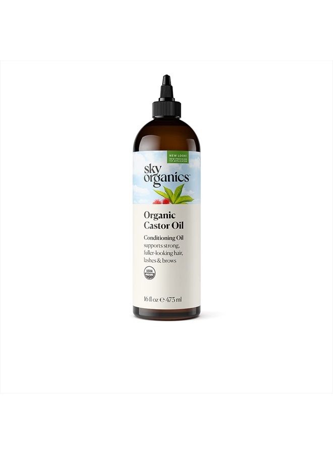 Organic Castor Oil for Hair, Lashes & Brows 100% Pure & Cold-Pressed USDA Certified Organic to Strengthen, Moisturize & Condition, 16 fl. Oz