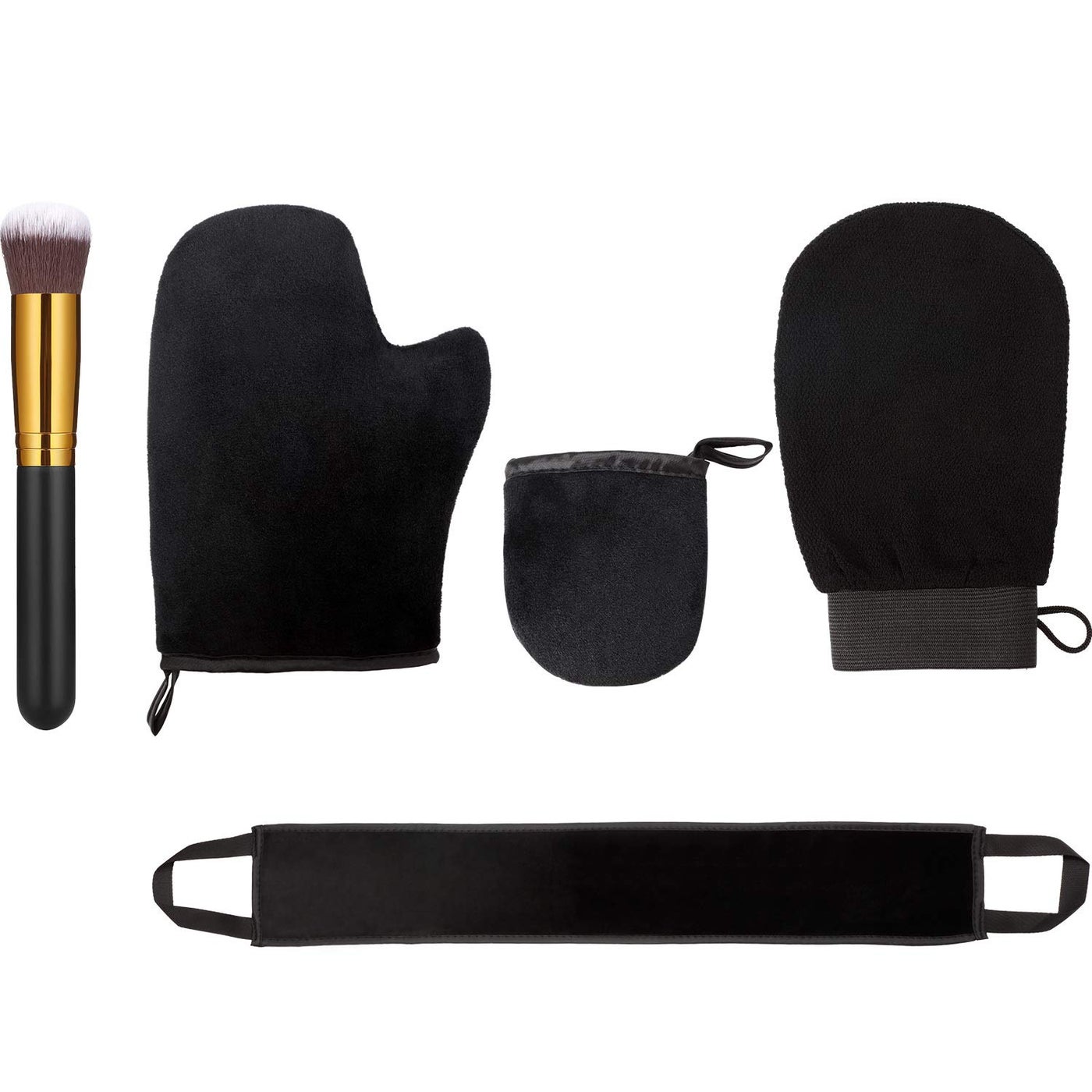 Boao 5 Pieces Self Tanning Mitt Applicator Kit, Includes Tanning Mitt, Exfoliating Glove, Mini Face Glove, Back Lotion Applicator, and Large Brush Makeup
