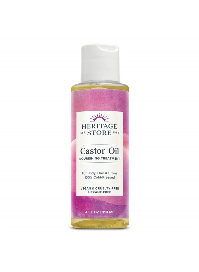 Castor Oil, Cold Pressed, Rich Hydration for Vibrant Hair & Skin, Bold Lashes & Brows, No Hexane (4oz) (4 Fl Oz)