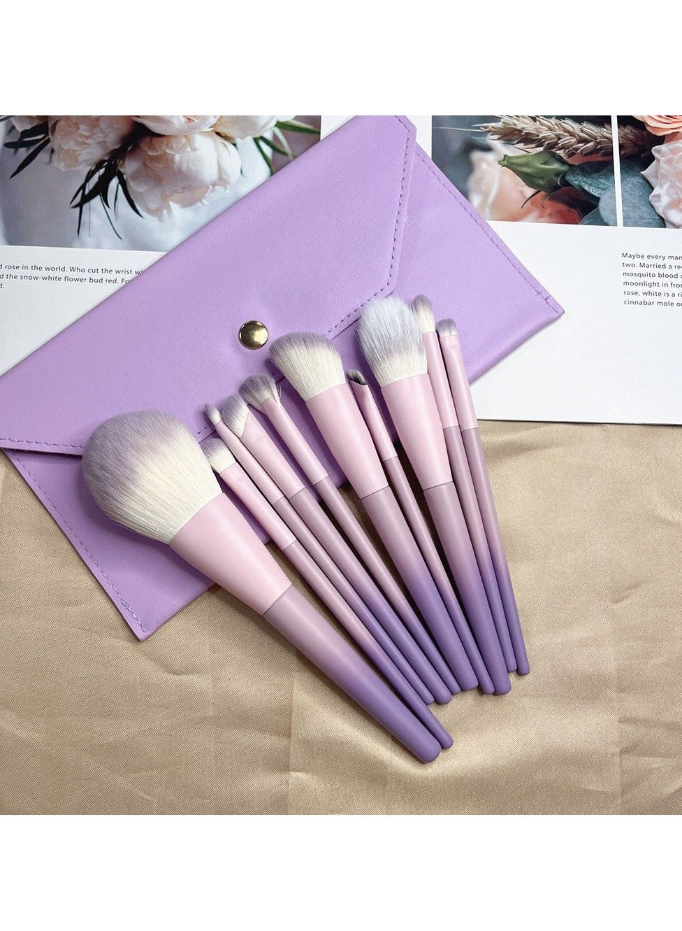Purple makeup brush 10 set of Star Daizi beginner soft brush dustproof portable outdoor storage bag