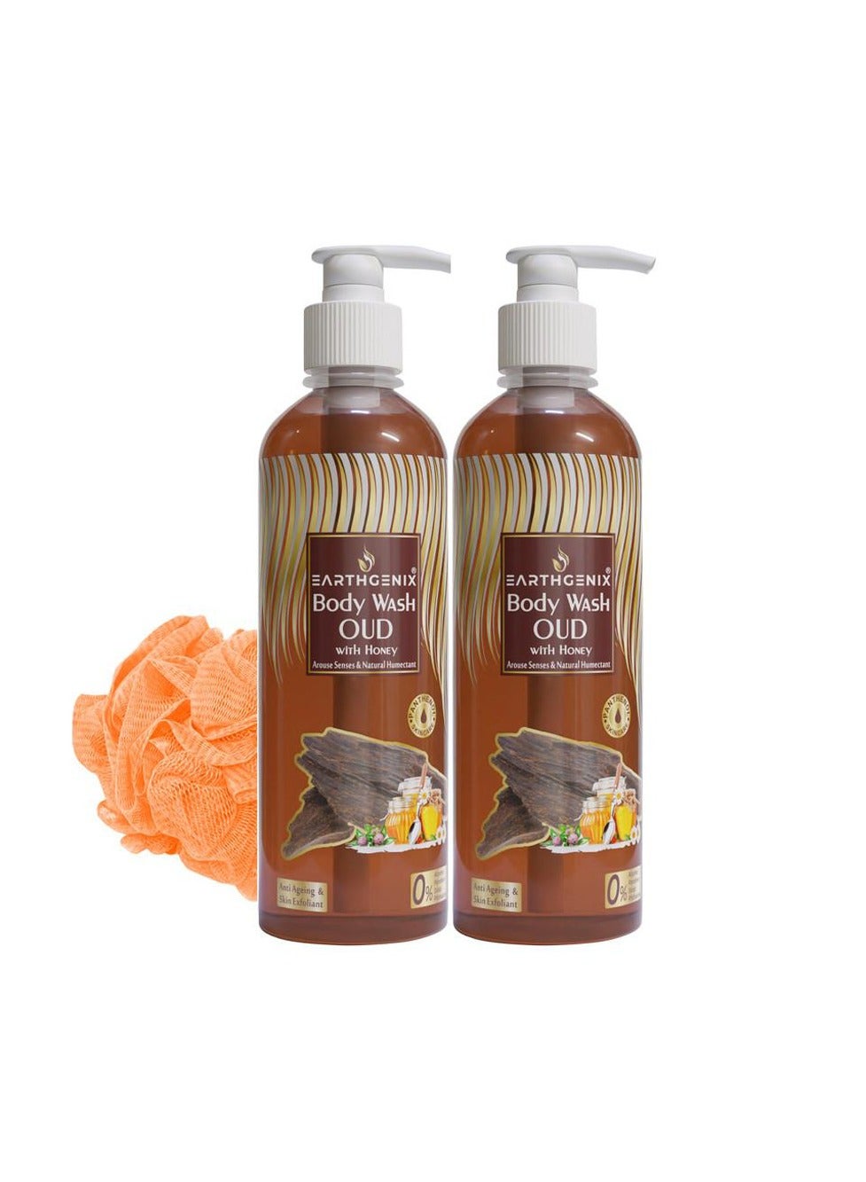 2-Pieces Oud With Honey Body Wash 1000 Ml And Loofah