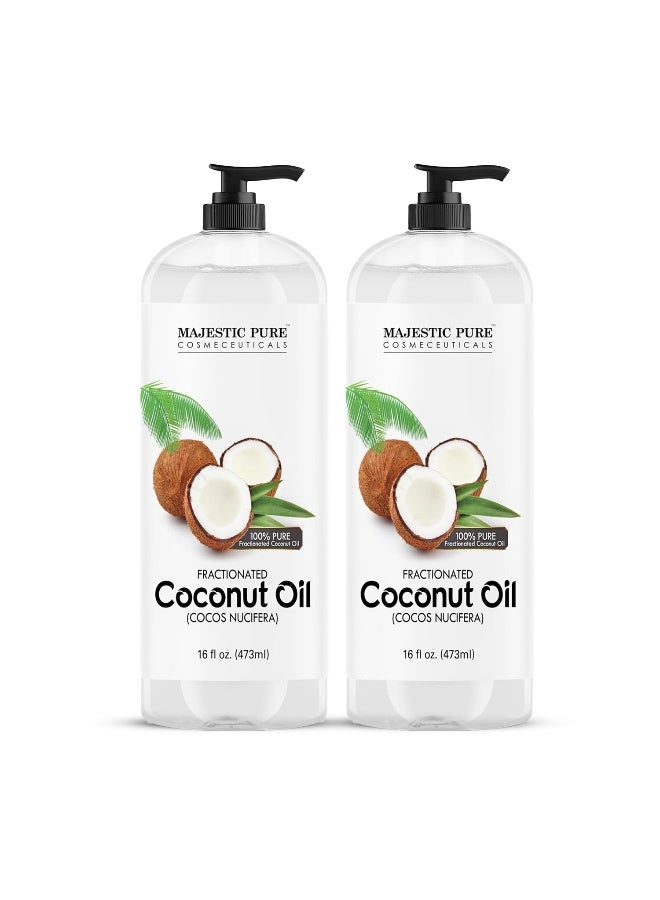 Majestic Pure Fractionated Coconut Oil Pack of 2 | 473ml Each | Pure Liquid Coconut Oil | Carrier & Massage Oil | Dilutes Essential Oils | For Skin, Hair, Lip & Body Care