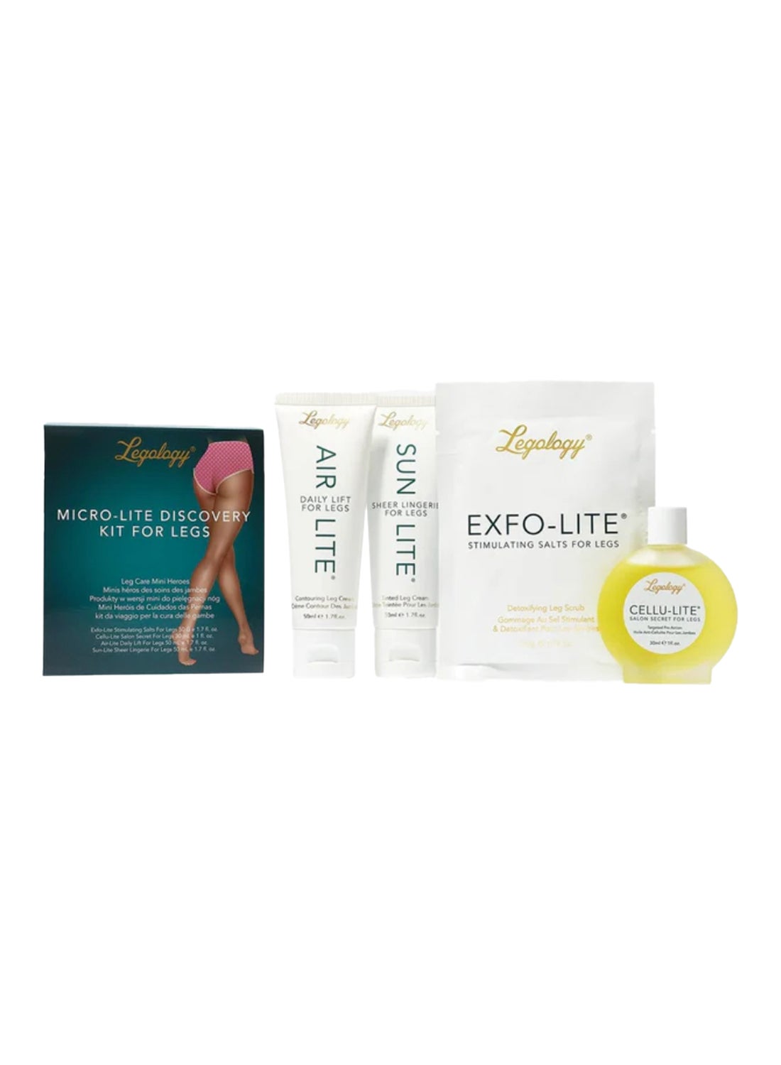 Legology  Micro-Lite Discovery Kit For Legs Contains 30ml Cellu-Lite, 50ml Air-Lite & Sun-Lite, 50g Exfo-Lite