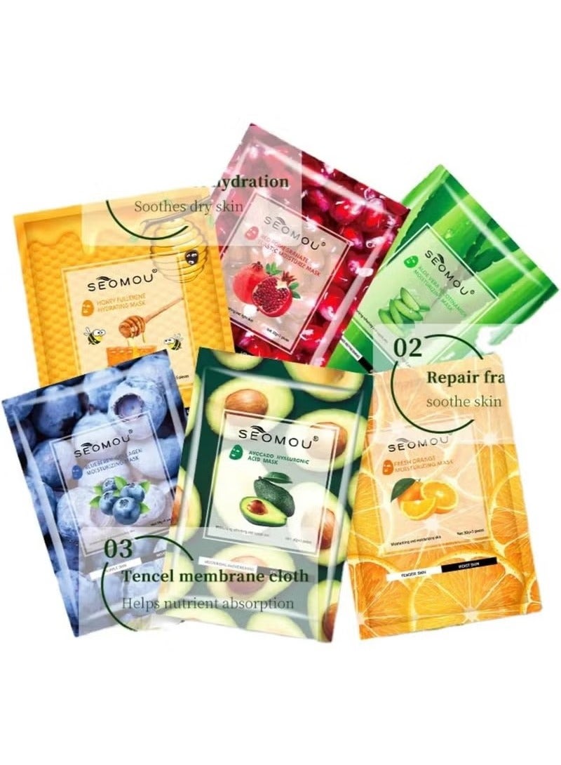 Hydrating sheet face mask, Korean natural and Skincare Face Mask, Collagen Protein Firming Anti-Aging Face Mask [6 packs]
