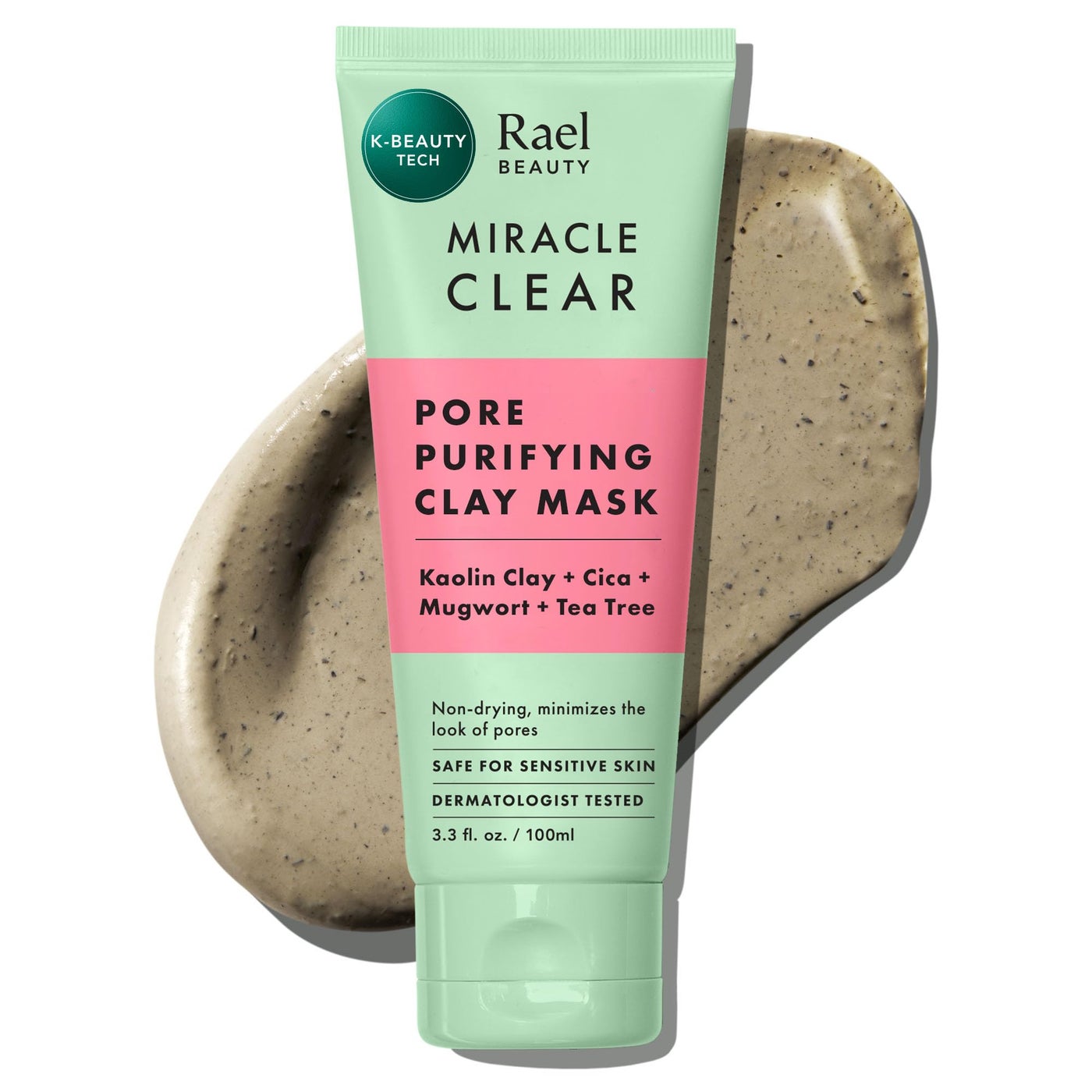 Rael Face Mask, Miracle Clear Clay Mask â€“ Deep Pore Cleanser with Tea Tree & Gentle Exfoliation for Blackheads, Korean Skin Care (3.4 fl oz)
