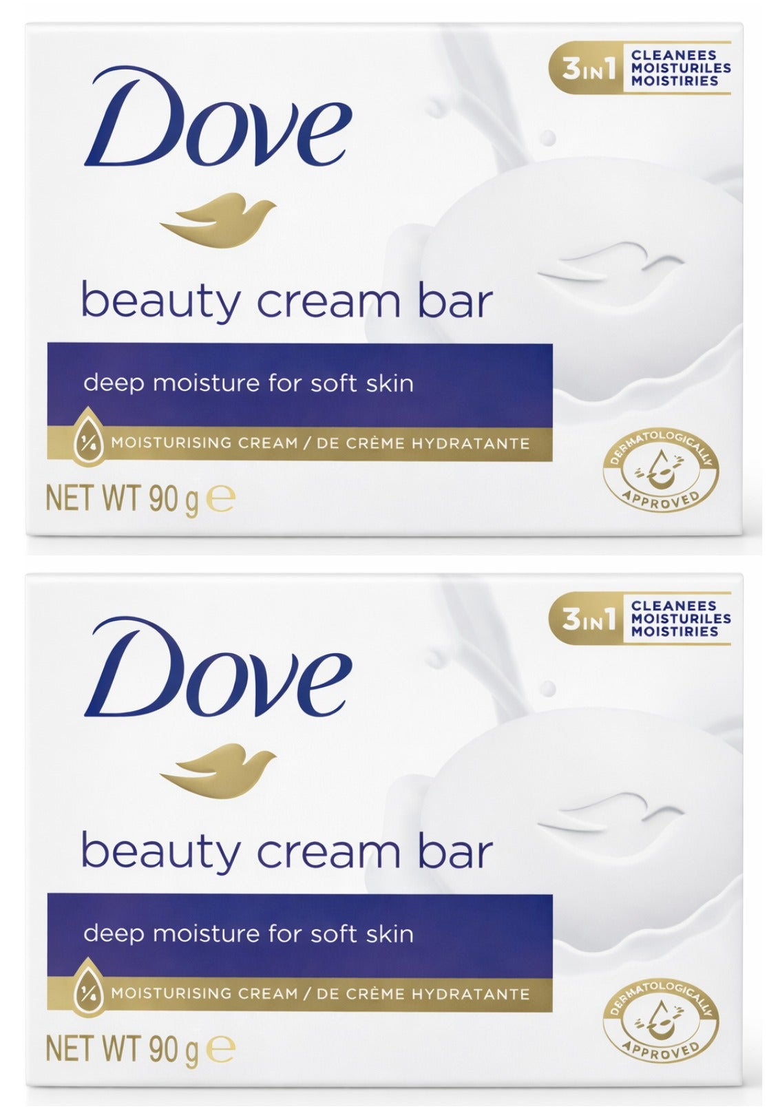 DOVE Moisturising Soap Beauty Cream Bar Nourishing formula for all skin types, Original, With ¼ moisturising cream 90G 2PC
