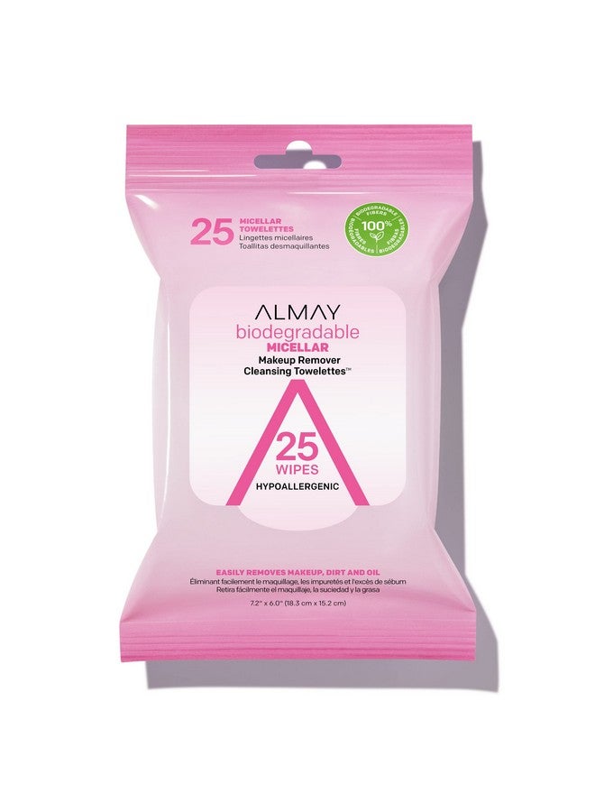 Makeup Remover Cleansing Towelettes, Biodegradable Micellar Water Wipes For Sensitive Skin, Hypoallergenic, Cruelty Free, Fragrance Free, 25 Count