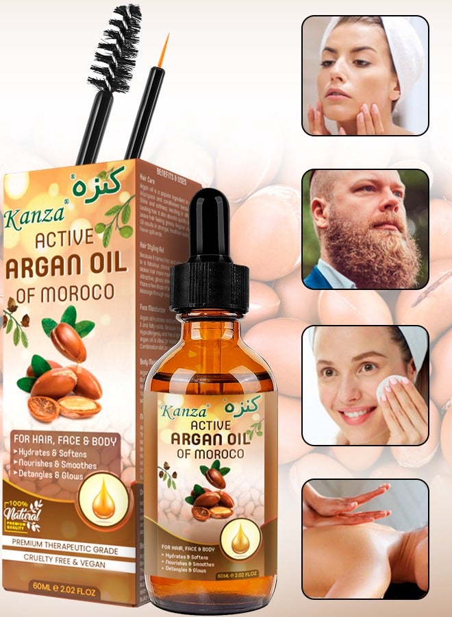 60ml Multipurpose Argan Oil for Hair Body Skin Hydrates Softens Smooth and Glows Nourish the Scalp Promote Hair Growth Anti Breakage Loss 100% Pure and Organic Moroccan Argan Oil for Multipurpose Use