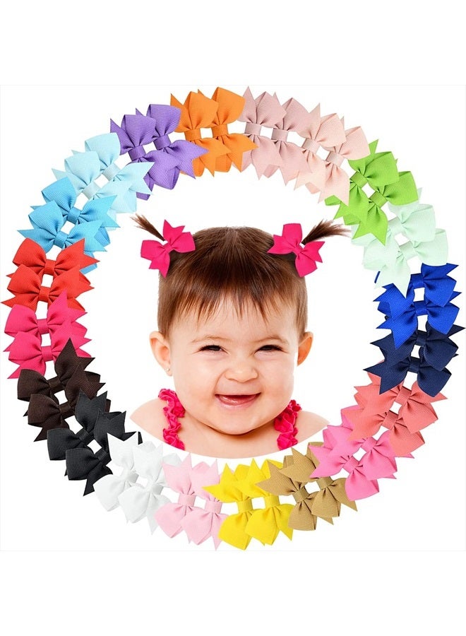 Baby Hair Clips 2" Baby Girls Fully Lined Tiny Hair Bows Alligator Clips for Infants Toddlers in Pairs
