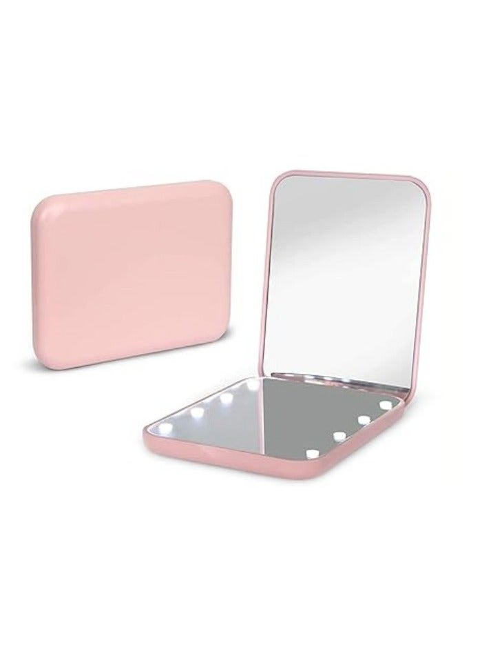 Pocket Mirror, 2X/1X Magnification LED Compact Travel Makeup Mirror with Light for Purse, 2-Sided, Portable, Folding, Handheld, Small Lighted Mirror for Gift