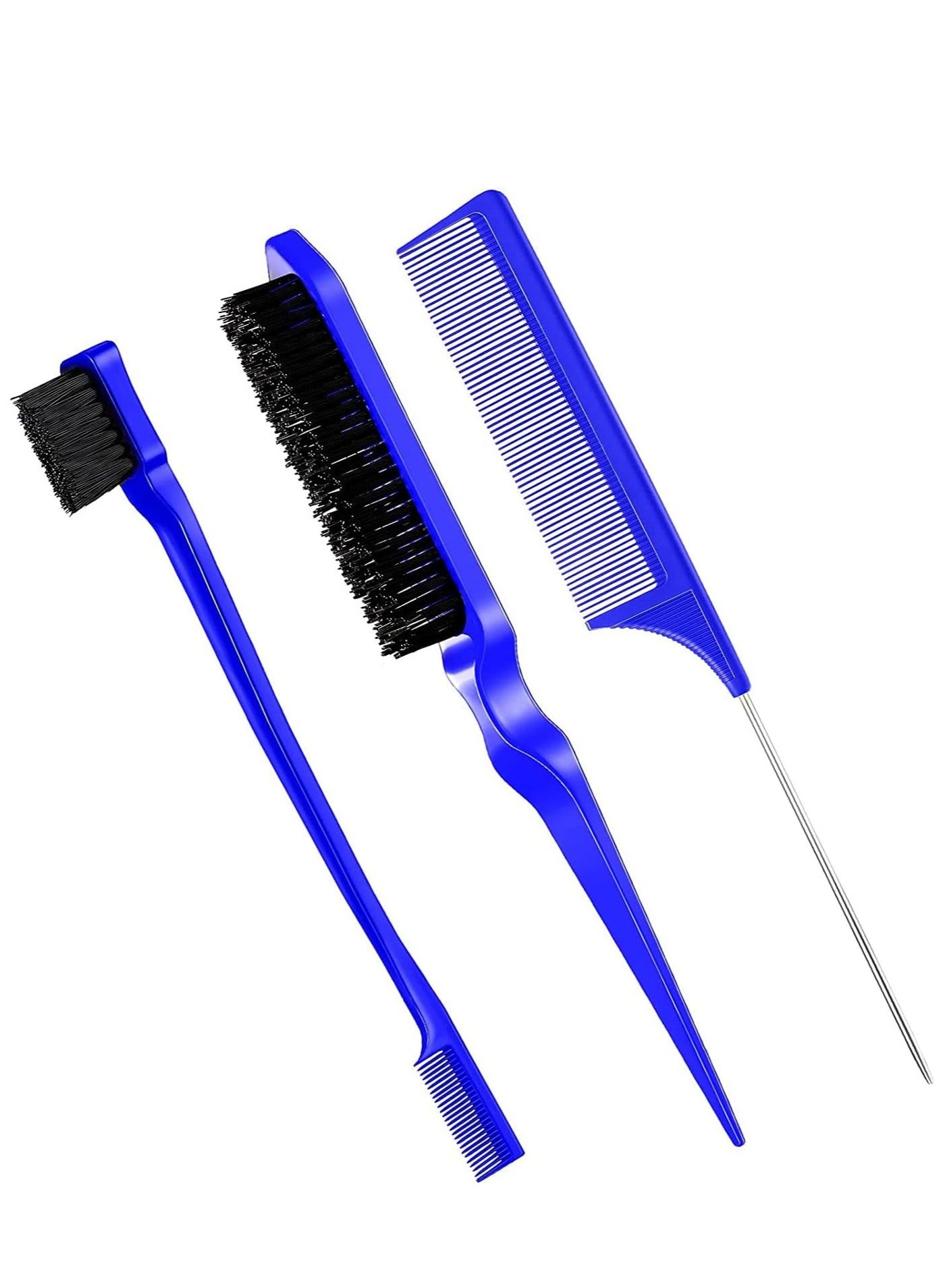 ORiTi 3 Pcs Slick Brush Set Bristle Hair Brush Teasing Comb Edge Hair Brush Grooming Combs (Blue)