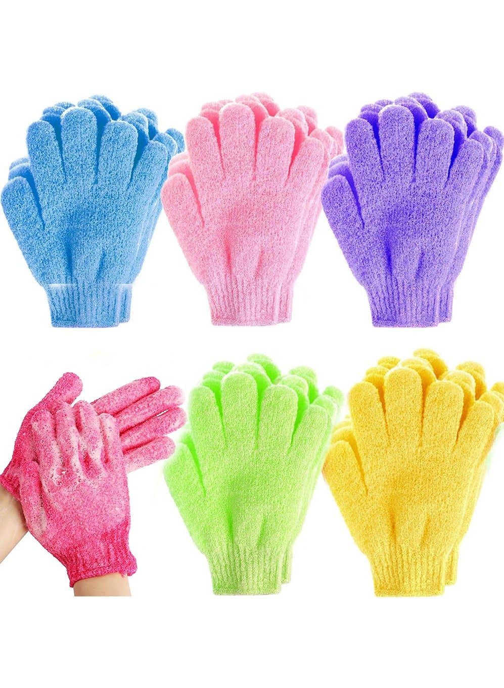 6 Pairs Exfoliating Gloves - Premium Scrub Wash Mitt for Shower,Spa,Massage and Body Scrubs - Spa Exfoliation Accessories For Men and Women