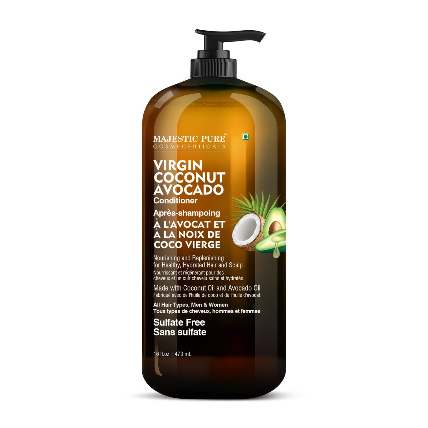 Majestic Pure Avocado Coconut Conditioner - Vitamin Enriched Gentle Hair Conditioner Formula Nourishes Dry & Damaged Hair - for Daily Use, Sulfate Free, for All Hair Types- 16 fl. oz.