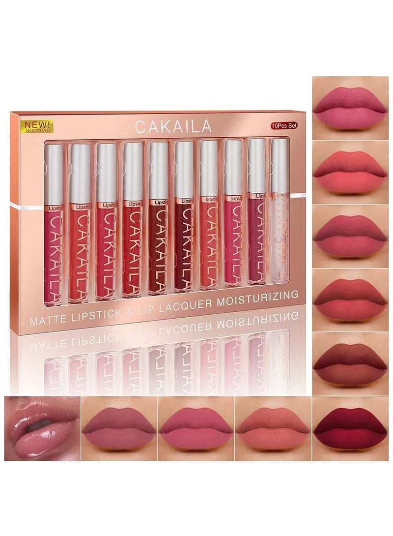 10Pcs Matte Liquid Lipstick Set Contains Smooth Lip Lacquer for Women
