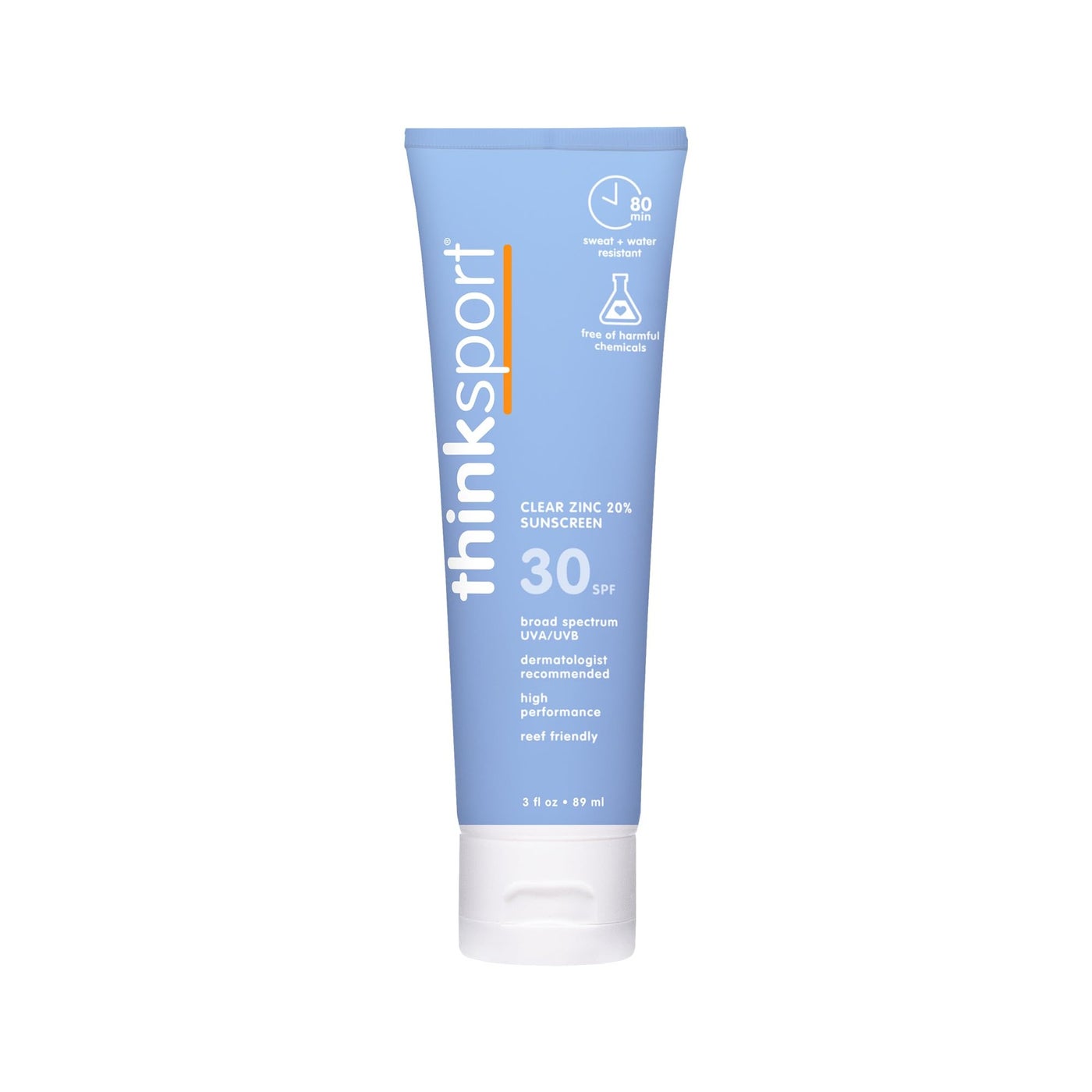 Thinksport SPF 30 Sport Sunscreen, 3oz â€“ Clear Zinc Oxide, Water-Resistant Mineral Sun Lotion for Sports & Active Use, Reef-Safe, Vegan, Broad Spectrum UVA/UVB Protection