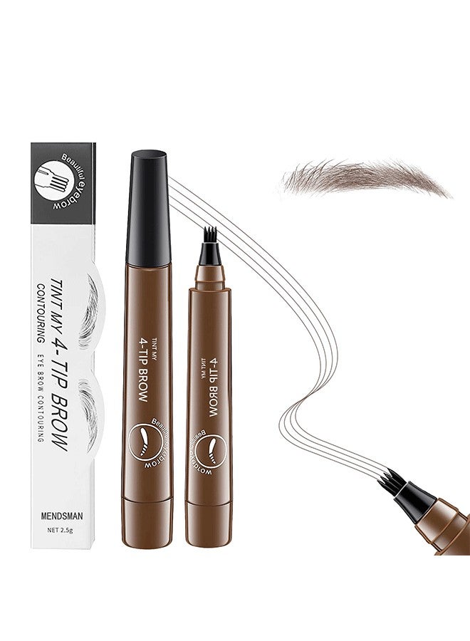 Eyebrow Contouring Pen with  Tint 4-Tip Brow Fork Natural Smudge-Proof Long-Lasting Waterproof Eye Makeup for Women (Dark Brown/natural black)