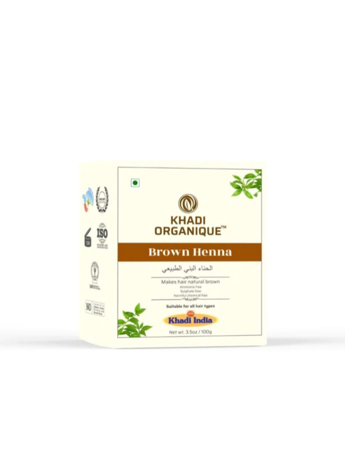 Khadi Organique Brown Henna 100g by makes hair natural brown with natural ingredients bhringraj, shikakai,  amla, brahmi fenugreek & Neem,