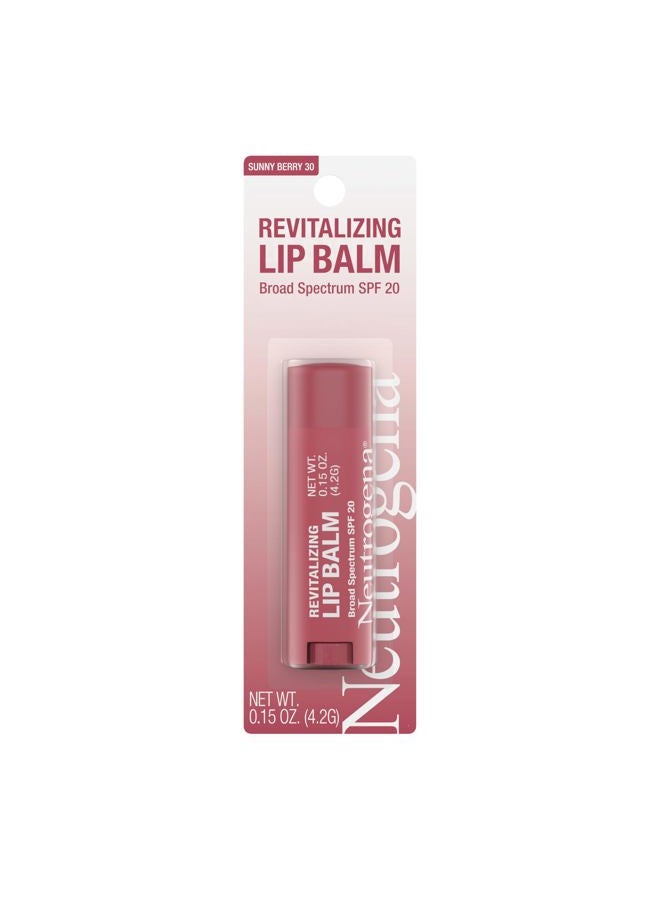 Revitalizing Tinted Lip Balm Broad Spectrum SPF 20 Sunscreen, Moisturizing Lip Balm with a Sheer Tint for Softer, Smoother, Healthier-Looking Lips, Sheer Sunny Berry 30, .15 oz