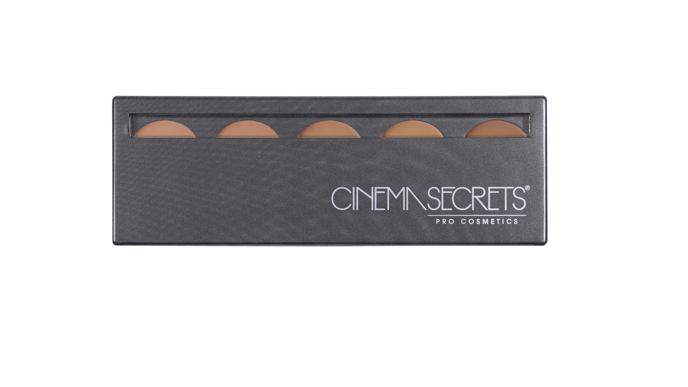 Cinema Secrets Ultimate Foundation 5-in1 Palette - Med-Deep Pink-Beige Undertones, 500B Series, Buildable Coverage, Long-Wear Matte Finish, Paraben-Free, Color Correct, Contour & Highlight