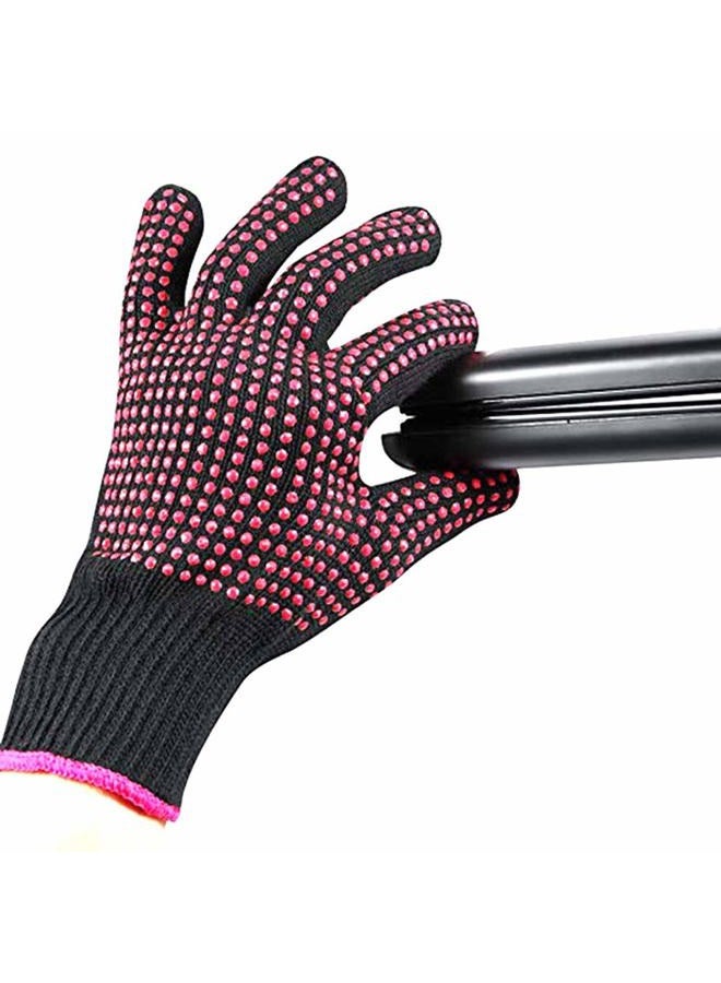 Heat Resistant Glove for Hair Styling, Curling Iron, Flat Iron and Curling Wand, Pink Edge, Silicone Bump, 1 Piece