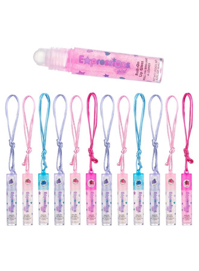 12pc Lip Gloss Necklace, Fruit Flavored Lip Gloss Set, Lip Gloss Value Pack, Teen Girls Party Favors, Non Toxic Lip Gloss Necklaces For Girls