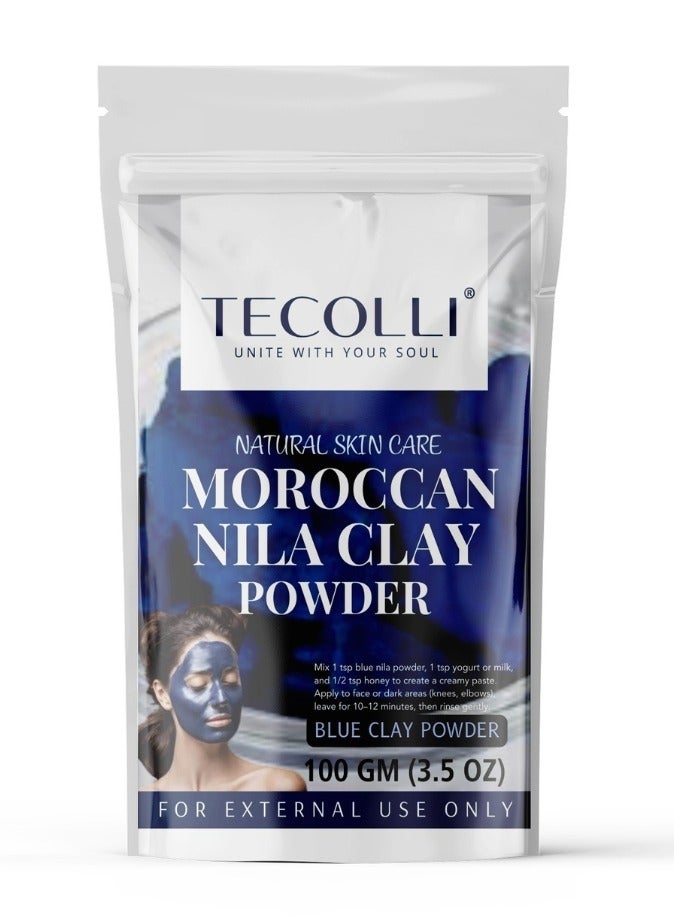 Original Moroccan Blue Nila Powder 100g – Pure & Natural Face Mask for Skin Brightening, Purifying, and Whitening