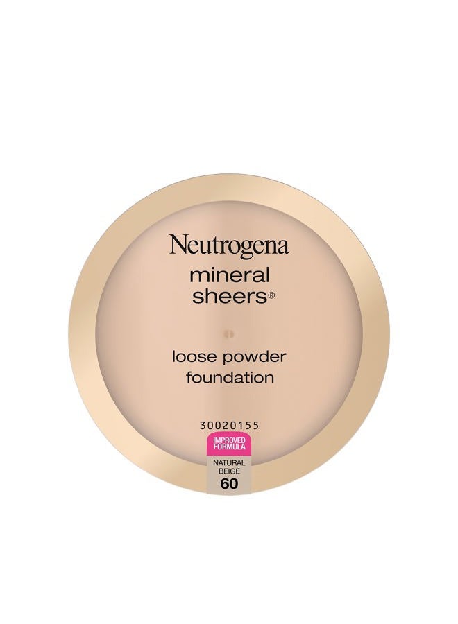 Mineral Sheers Lightweight Loose Powder Makeup Foundation with Vitamins A, C, & E, Sheer to Medium Buildable Coverage, Skin Tone Enhancer, Face Redness Reducer, Natural Beige 60,.19 oz