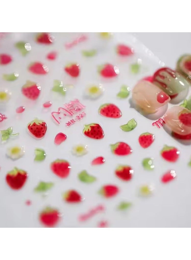 1pcs 5D Kawaii Jelly Strawberry Cartoon Slider Adheisve Nail Art Stickers Embossed Nail Stickers DIY Manicure Decorations Decals