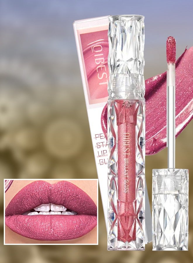 Pearly Stay Lip Gloss Diamond Matte Lip Oil Gloss Glitter Metallic Liquid Lipstick Glitter Shimmer Lip Glaze Shimmery Finish High Pigment Long Lasting Lip Gloss Tint Makeup No.08