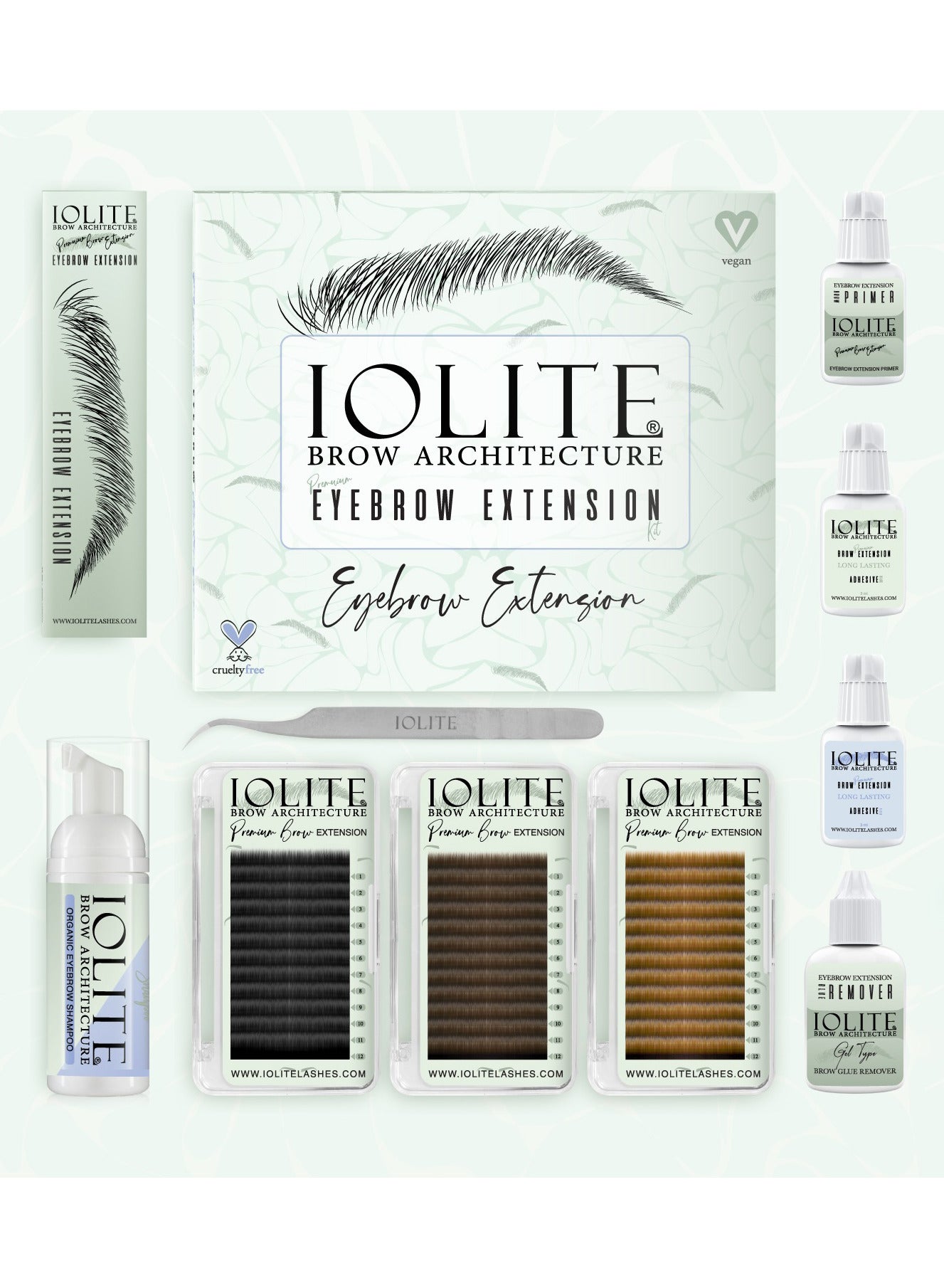 Premium Eyebrow Extensions Kit 3 Trays of Mixed Length Mink Brows Light Brown Dark Brown Black with Glue Primer Remover Tweezer and Brow Shampoo