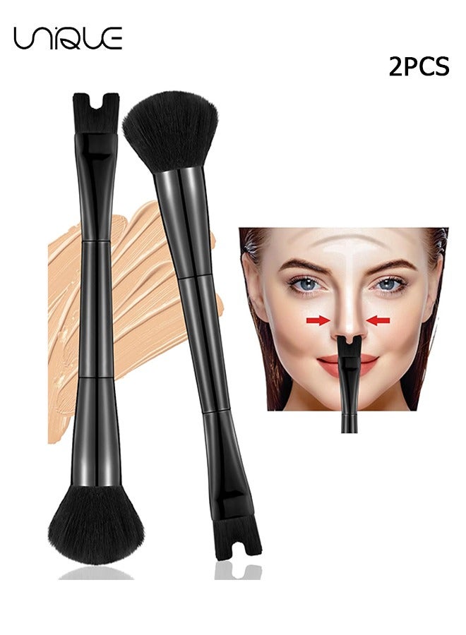 2 Pcs Nose Contour Brushes - Contour Brush Nose U Shape Brush - Double Ended Makeup Brush Practical 2-in-1 Precision Duo Brush Buffing Brush for Defining Cheek Bones Easy Nose Contour (Black)