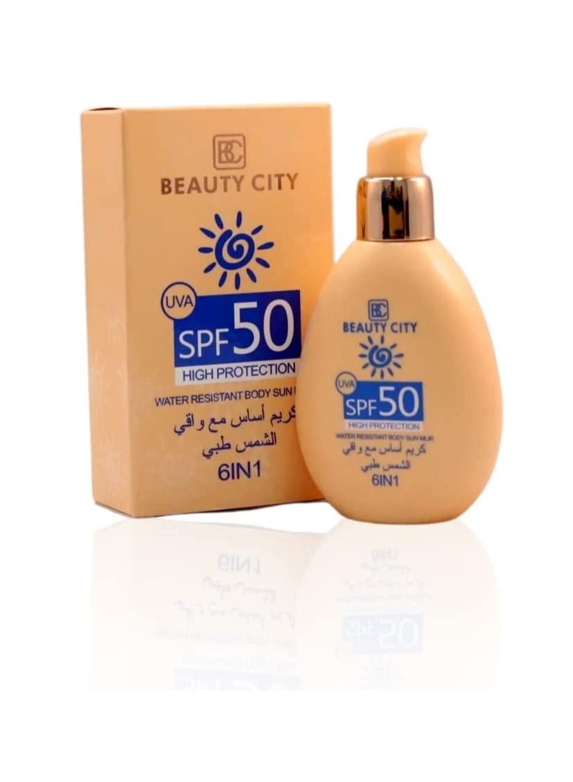 6 in 1 Sun Milk Foundation with SPF50 Water Resistant Cruelty Free Evens Skin Tone and Removes Dark Circles Sand Beige