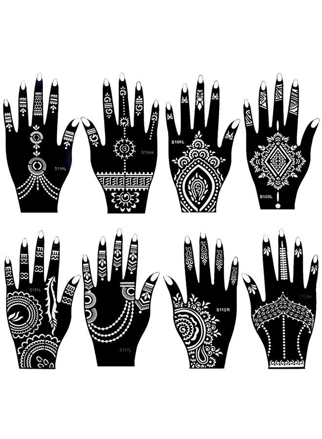 Xmasir 8 Sheets Henna Tattoo Stencil Kit for Women Girls Hand Finger Body Paint Temporary Tattoo Templates 7.8'' X 4''