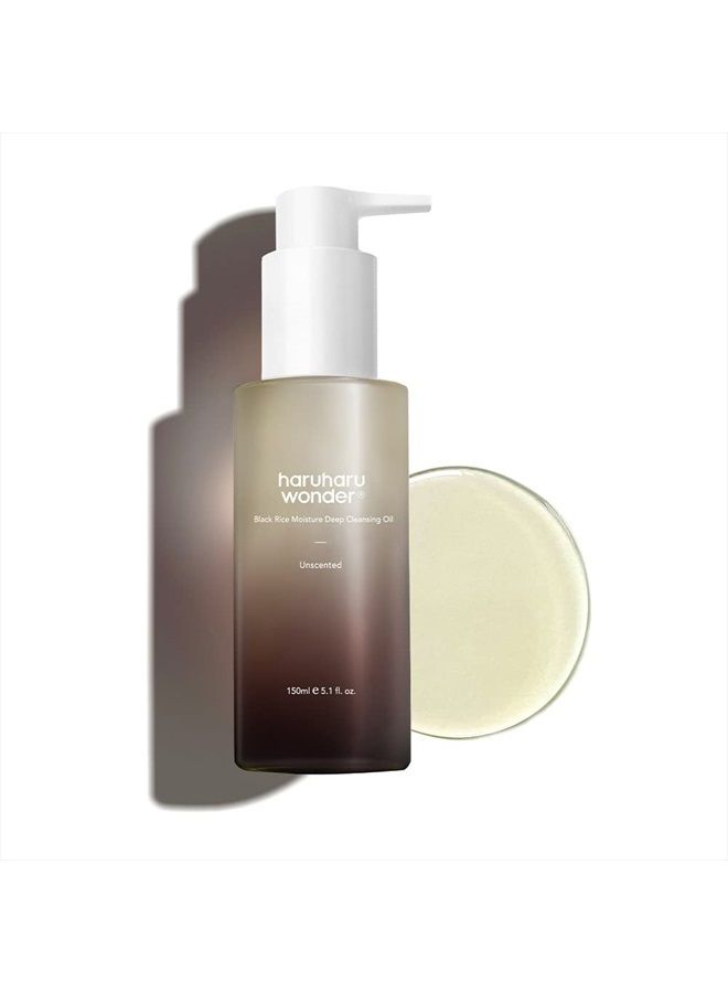 Haruharu Wonder Black Rice Moisture Deep Cleansing Oil 5.1 fl.oz / 150ml | Korean Facial Cleanser, Makeup Remover | Vegan, Cruelty Free | Jojoba Seed Oil, Macadamia Seed Oil