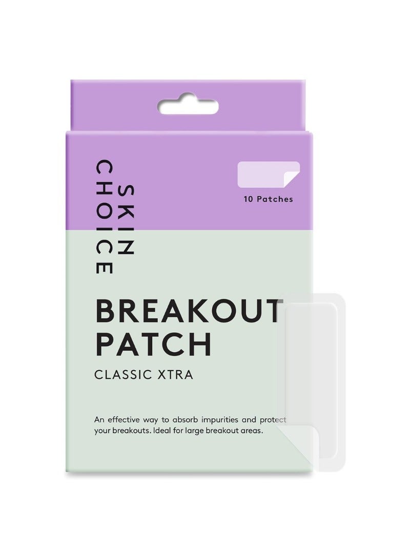 SkinChoice Breakout Patch Classic Xtra - Pack of 10 - Hydrocolloid Pimple Patches - Vegan, Fragrance-free, Gluten-free, Latex-free, Parabens-free, Sulfates-free, Cruelty-free