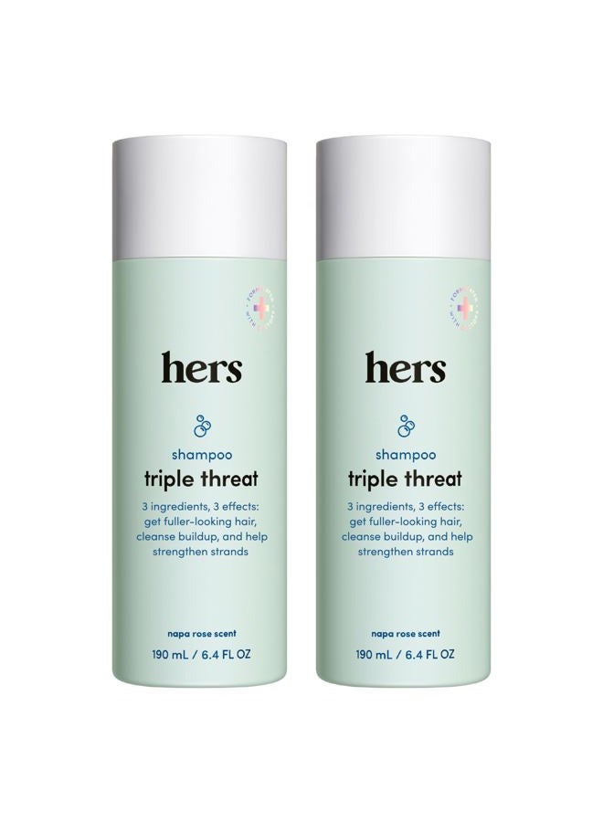hers Triple Threat Shampoo for Women, 2 Pack - Thickening, Moisturizing, Reduces Shedding - Color Safe Hair Loss Shampoo with Biotin - Napa Rose - 2 x 6.4 fl oz