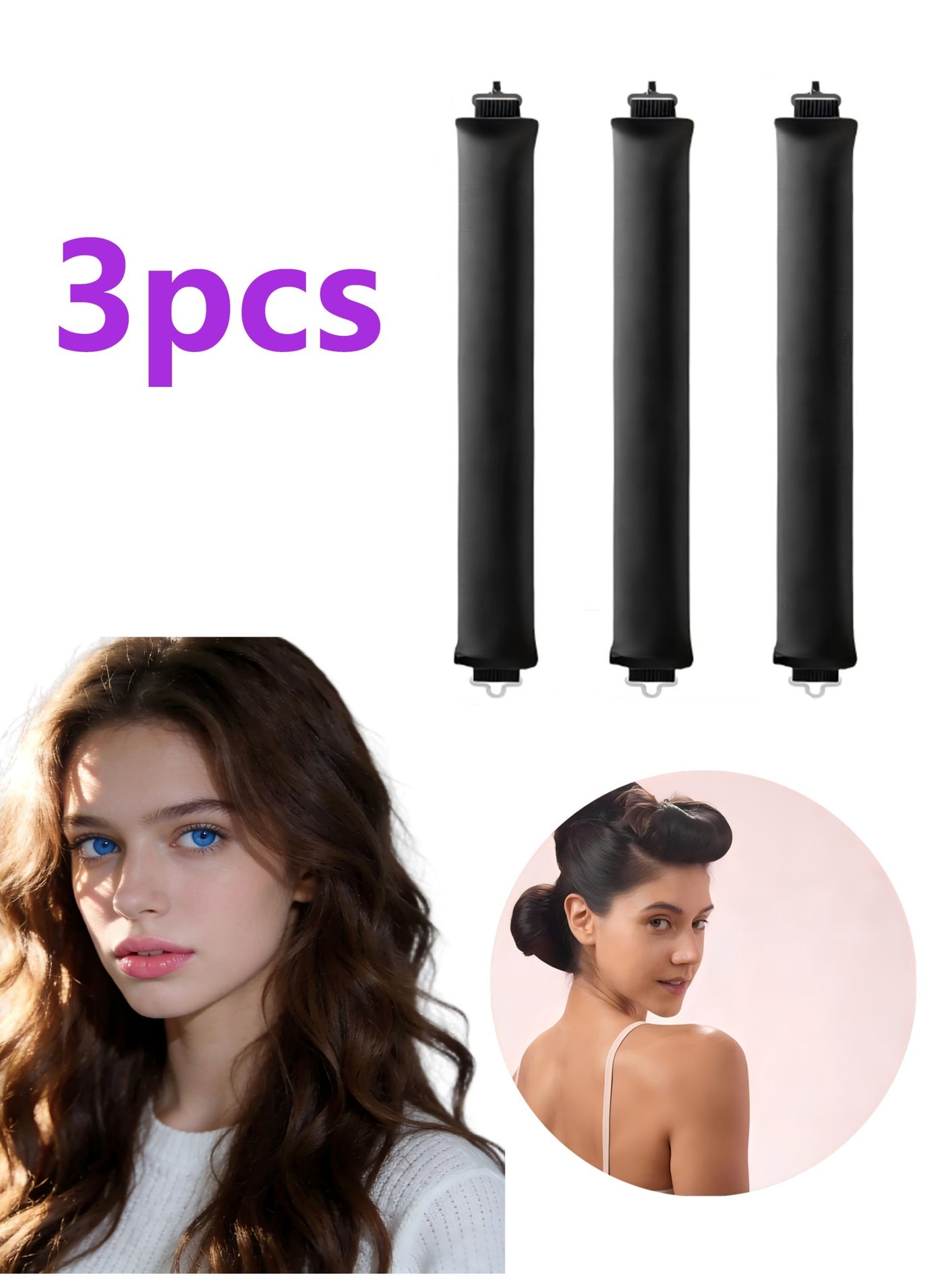 Heatless Hair Curler 3 Pack Black Flexi Rods with Hook Heatless Curling Rod for All Hair Types No Heat Curlers to Sleep In Overnight Heatless Curls for Blowout Hair