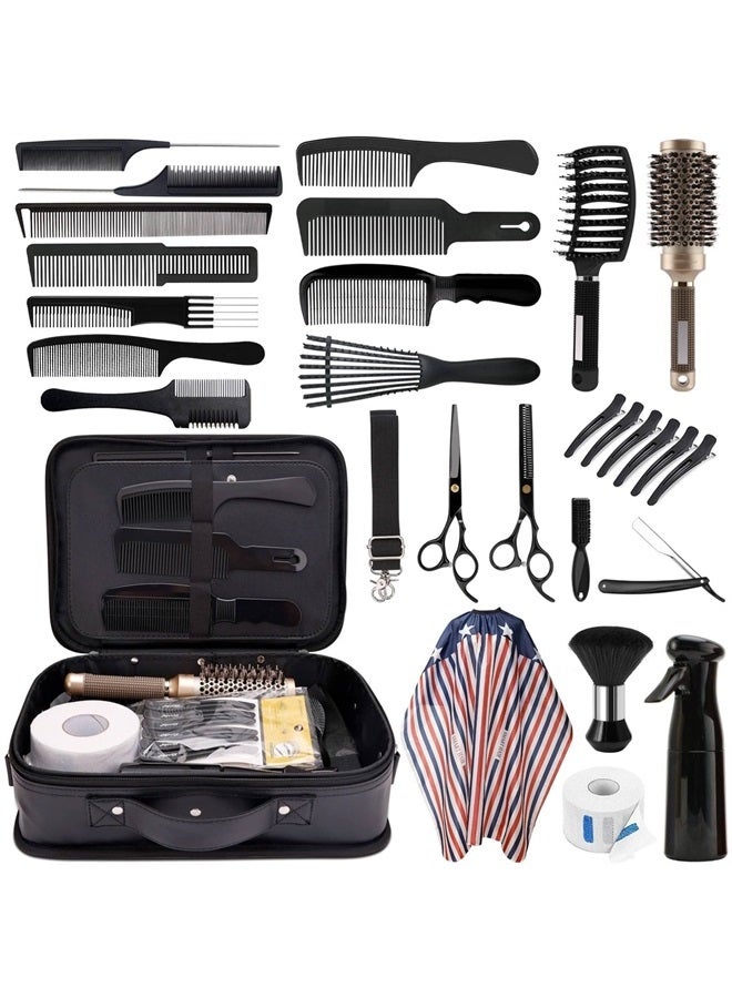 Barber Tools Case Set, Hairdresser Bags Cutting Set for Barbershop or Home Hair Stylist Supplies, 22in1 PU Barber Bag, Cape, Hair Comb/Brush, Shears, Razor, Neck Duster, Spray Bottle, Hair Clips
