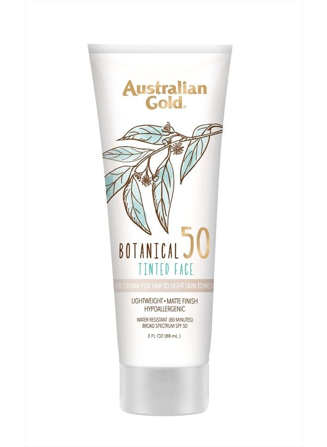 Botanical SPF 50 Tinted Sunscreen for Face, Non-Chemical BB Cream & Mineral Sunscreen, Water-Resistant, Matte Finish, For Sensitive Facial Skin, Fair to Light Skin Tones, 3 FL Oz