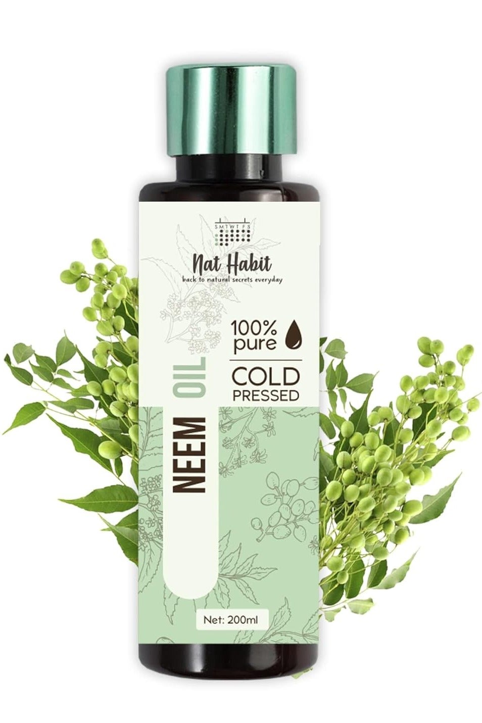 Nat Habit Cold Pressed 100% Pure Neem Oil for Skin and Hair  Fresh from our Ayurvedic Kitchen, Zero Preservatives  Body Massage Oil, Hair Oil  200 ml